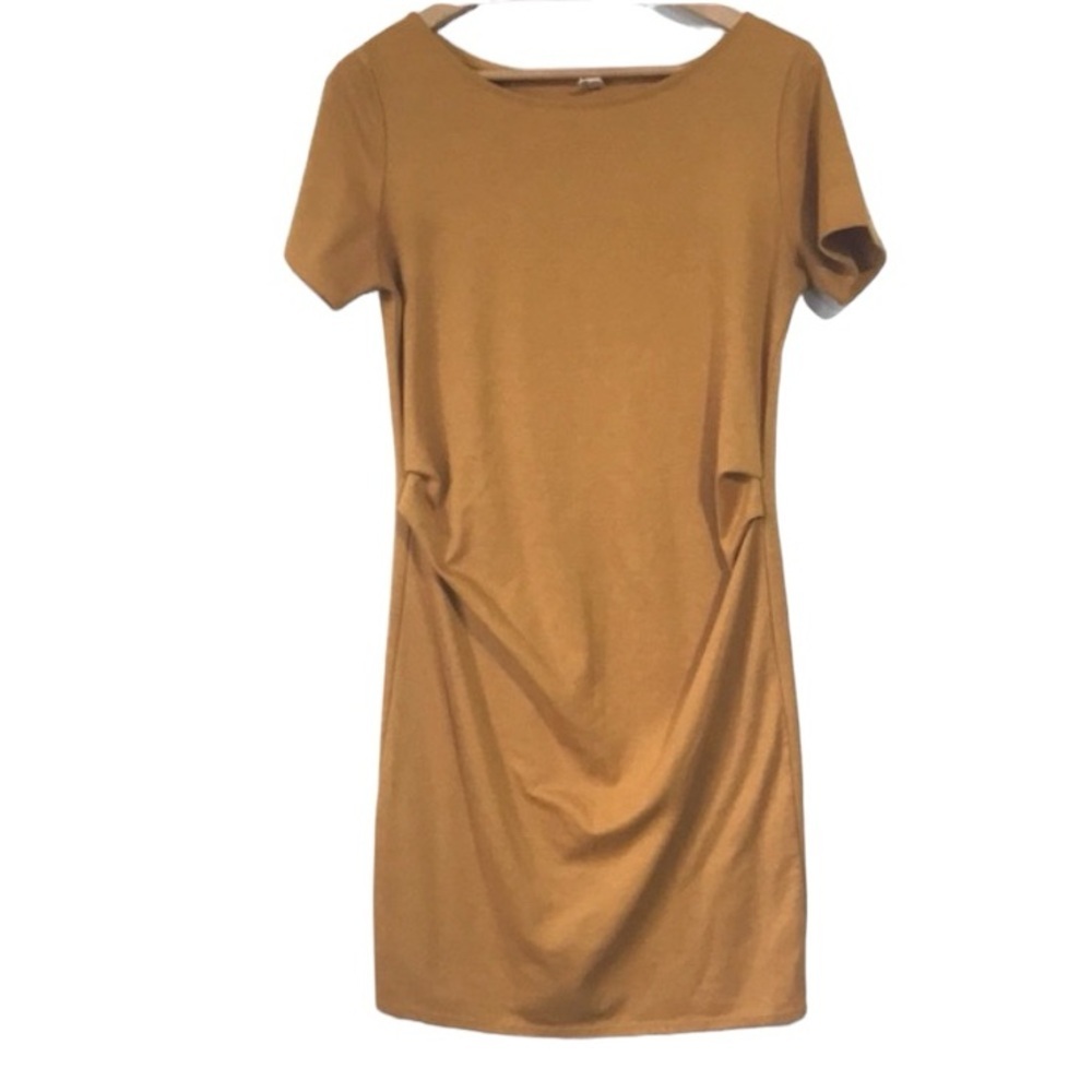 PinkBlush Fitted Short Sleeve Maternity Dress mustard yellow size Large